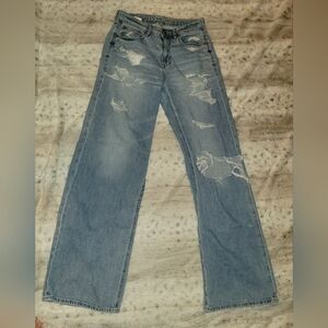 American Eagle Outfitters Light Blue Distressed Flare Jeans